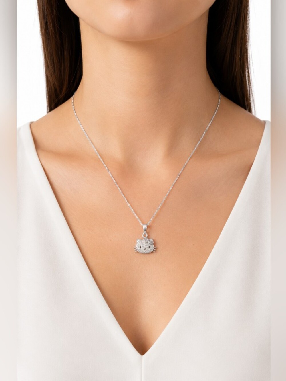 Hello Kitty Sterling Silver Cat Pendant Necklace - Silver